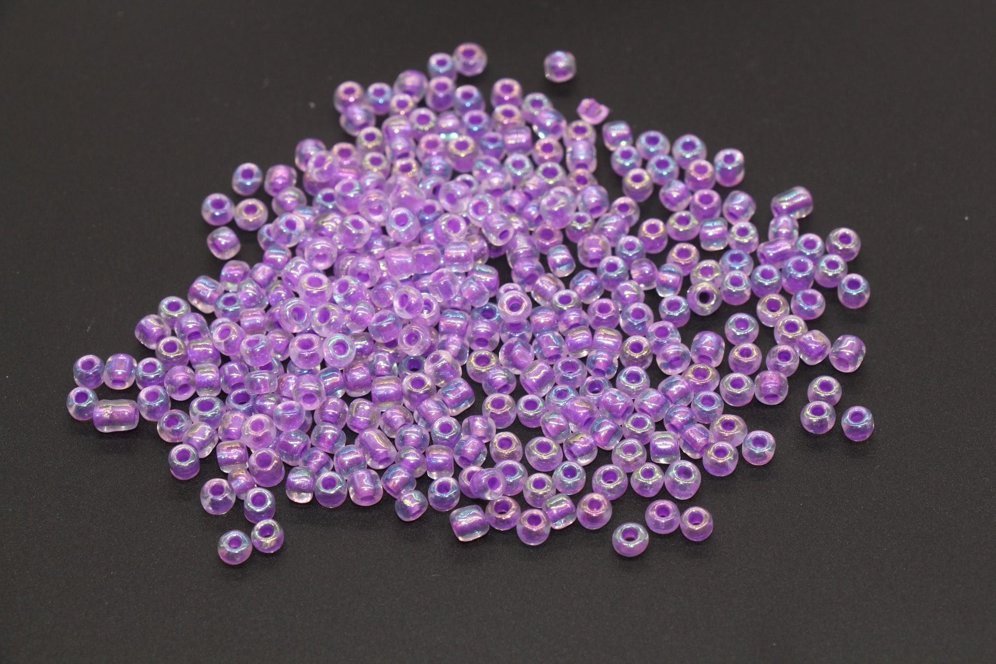 GLOW Glass Beads, 4mm Size 6/0 Glass Beads, Glow in Dark Iridescent Beads with Purple Lining Beads, Rocailles Beads, Beading Supplies #3320