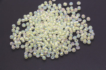 GLOW Glass Beads, 4mm Size 6/0 Glass Beads, Glow in Dark Iridescent Beads with Yellow Lining Beads, Rocailles Beads, Beading Supplies #3319