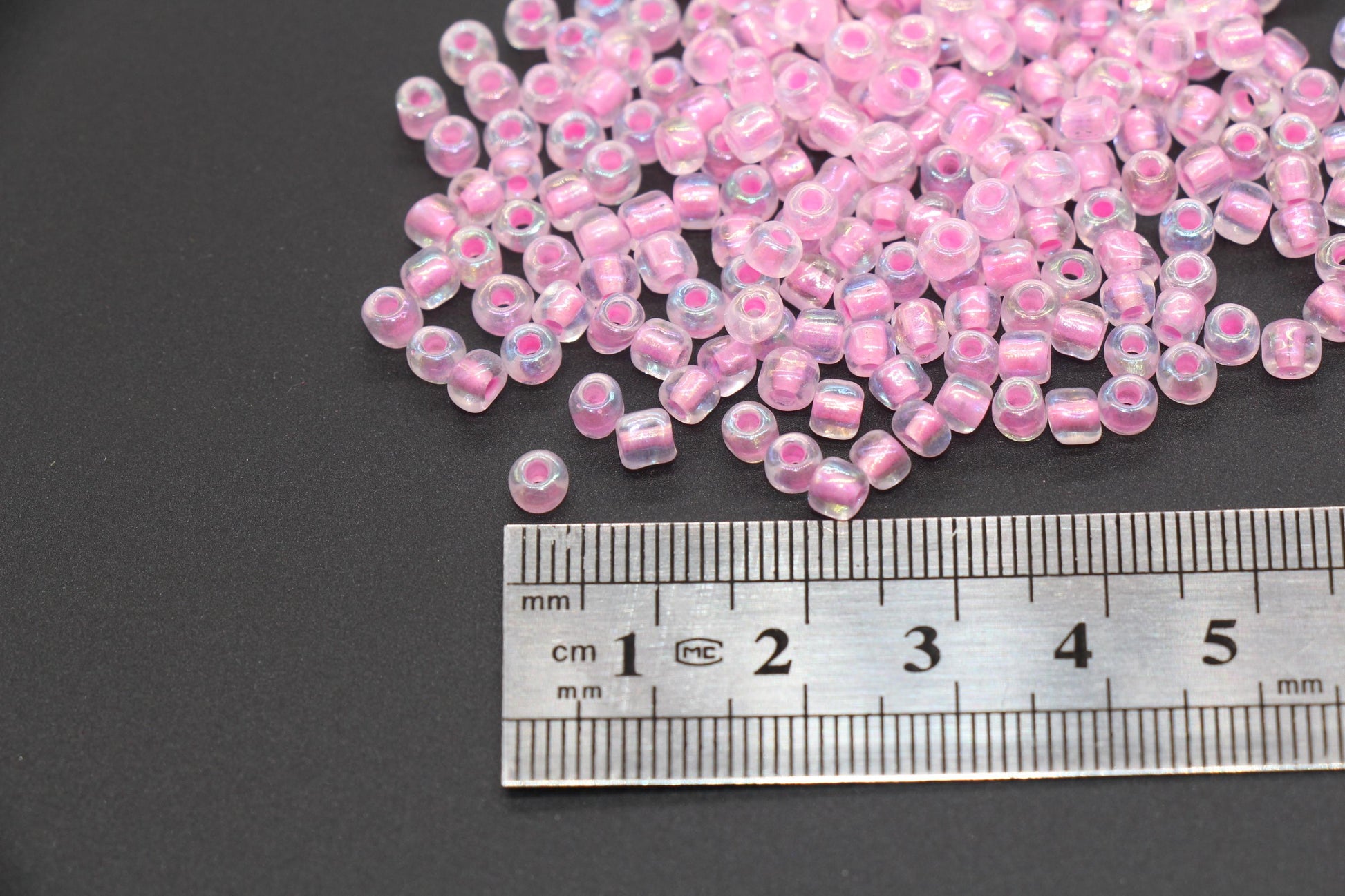 GLOW Glass Beads, 4mm 6/0 Glass Beads, Glow in Dark Iridescent Beads with Pink Lining Beads, Rocailles Beads, Beading Supplies #3324