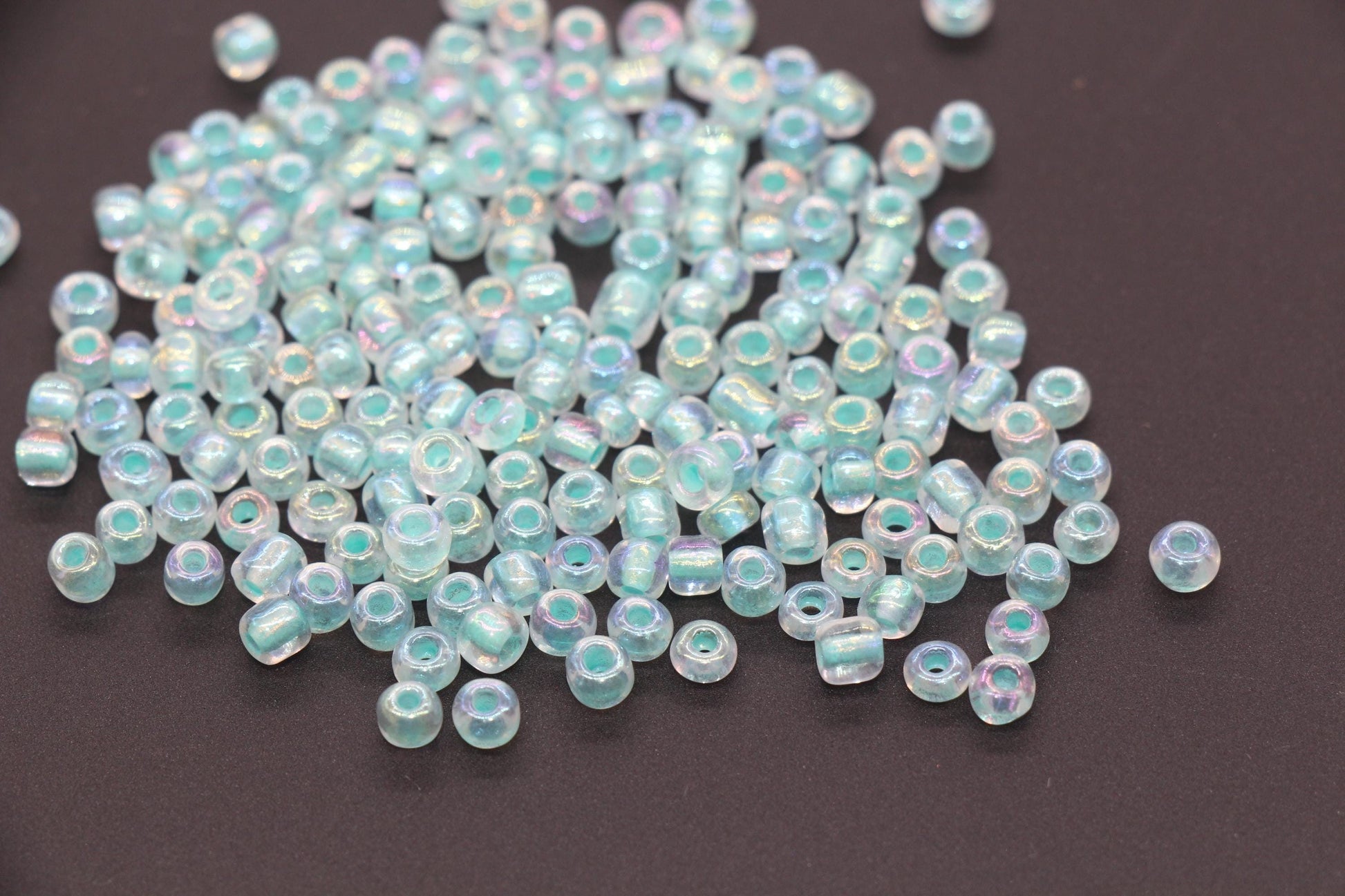 GLOW Glass Beads, 4mm 6/0 Glass Beads, Glow in Dark Iridescent Beads with Blue Lining Beads, Rocailles Beads, Beading Supplies #3328