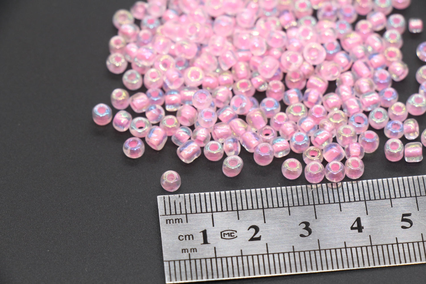 GLOW Glass Beads, 4mm 6/0 Glass Beads, Glow in Dark Iridescent Beads with Pink Lining Beads, Rocailles Beads, Beading Supplies #3330