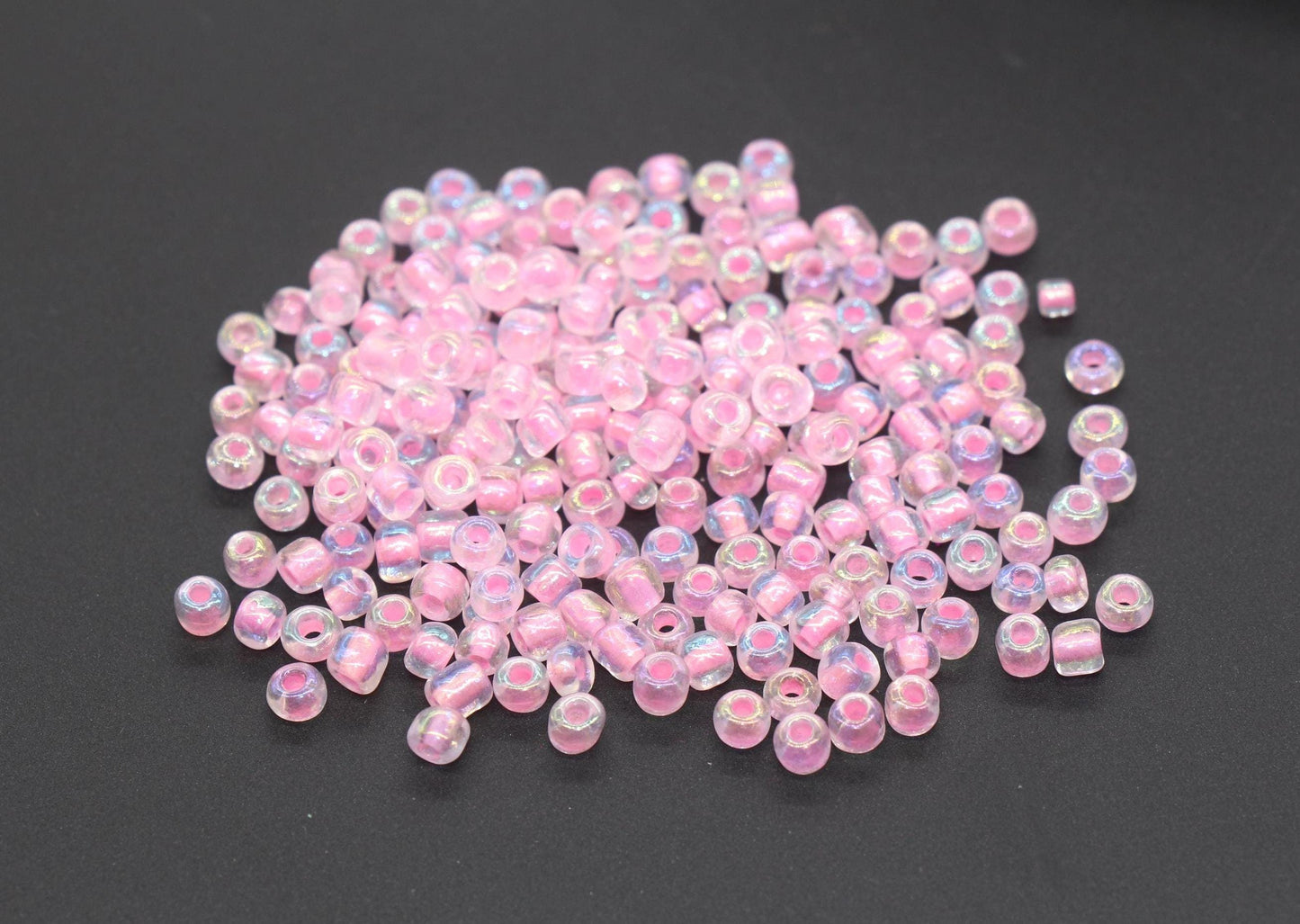 GLOW Glass Beads, 4mm 6/0 Glass Beads, Glow in Dark Iridescent Beads with Pink Lining Beads, Rocailles Beads, Beading Supplies #3330