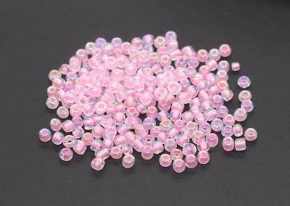 GLOW Glass Beads, 4mm 6/0 Glass Beads, Glow in Dark Iridescent Beads with Pink Lining Beads, Rocailles Beads, Beading Supplies #3330