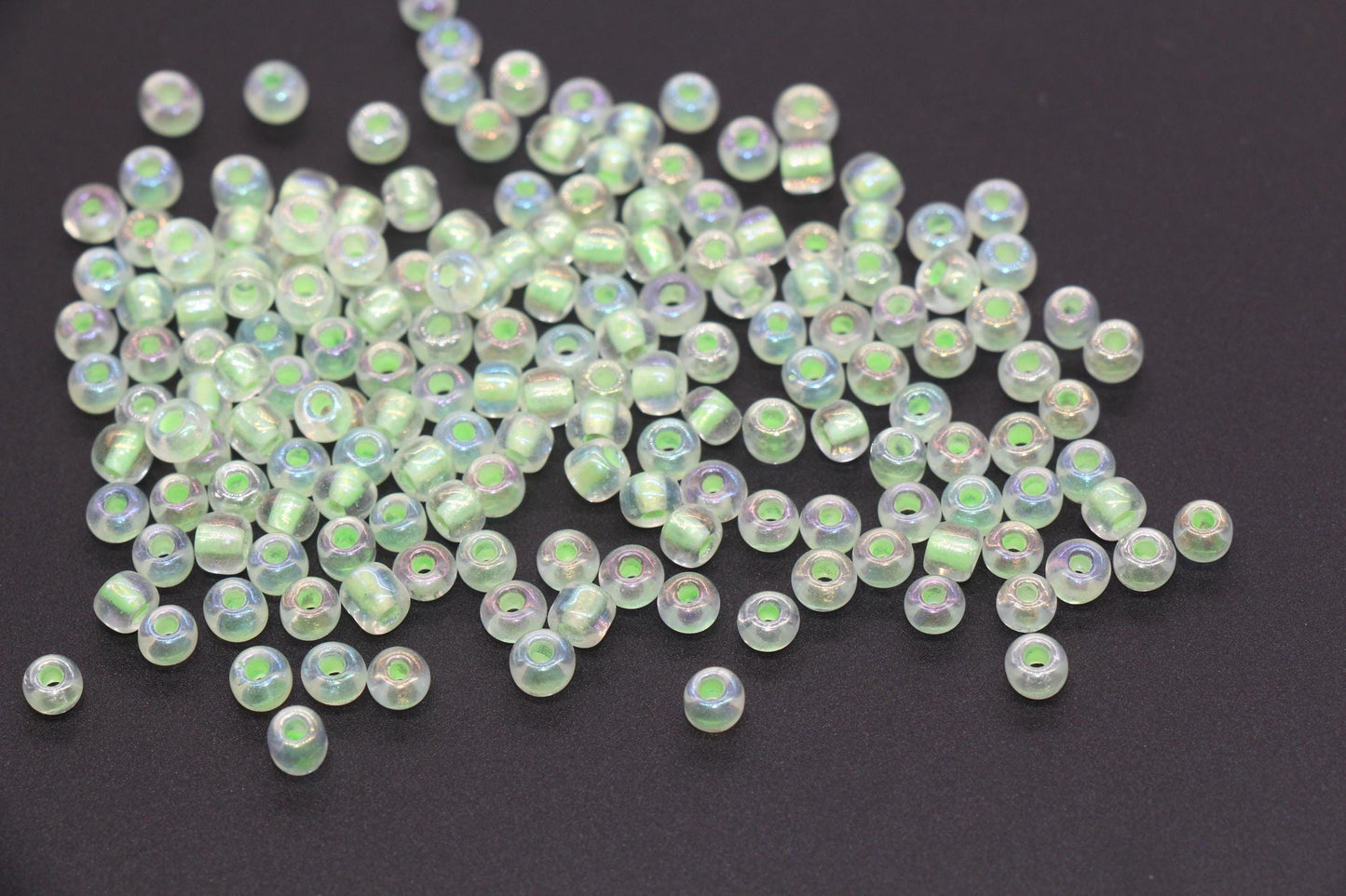 GLOW Glass Beads, 4mm 6/0 Glass Beads, Glow in Dark Iridescent Beads with Green Purple Lining Beads, Rocailles Beads, Beading Supplies #3333