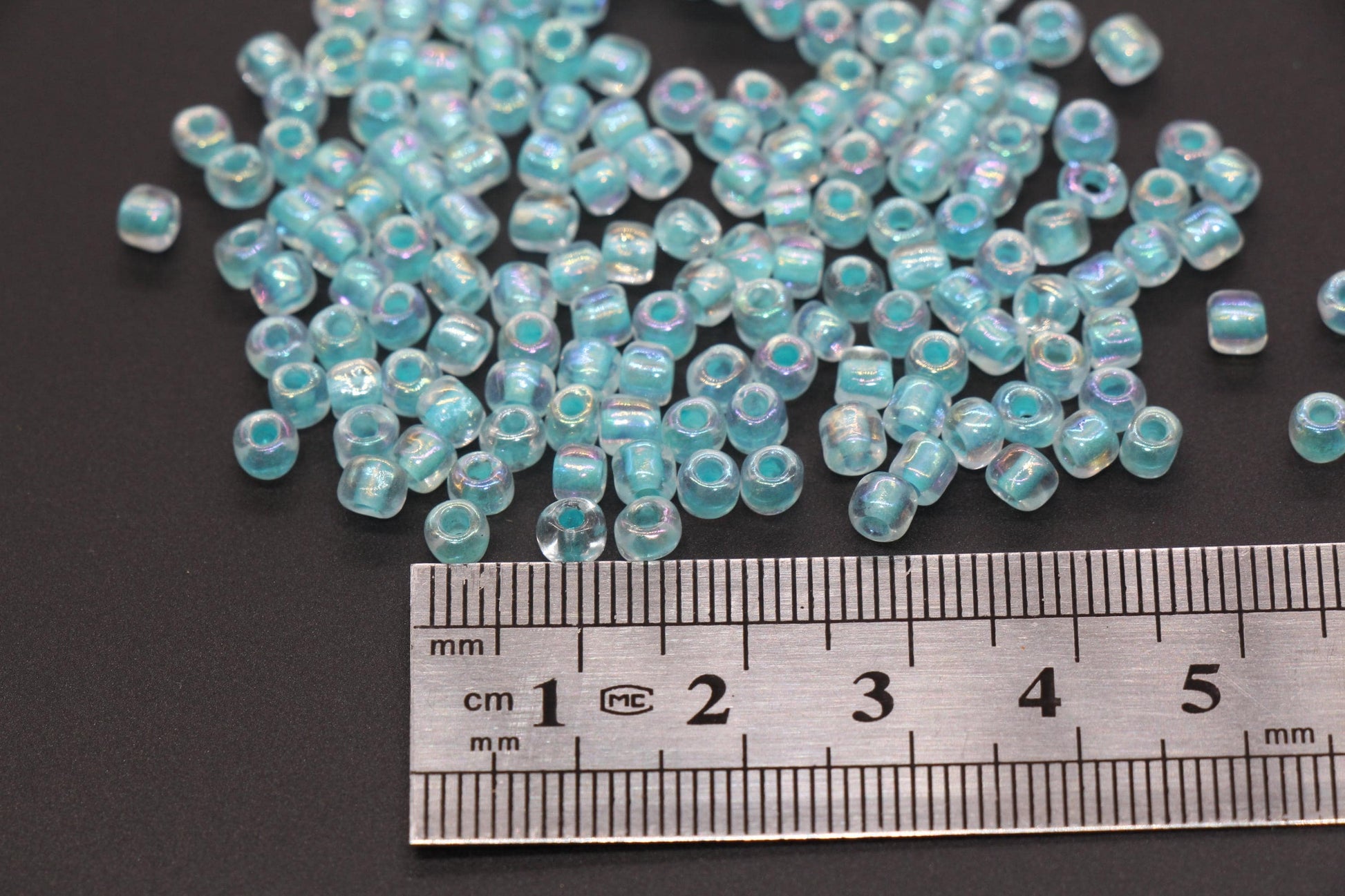 GLOW Glass Beads, 4mm 6/0 Glass Beads, Glow in Dark Iridescent Beads with Blue Lining Beads, Rocailles Beads, Beading Supplies #3334