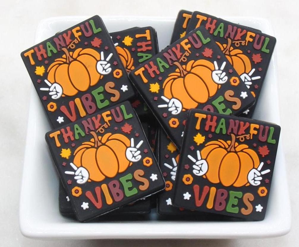 Thankful Vibes Silicone Beads, Fall Pumpkin Beads, Silicone Loose Beads, Focal Beads #616