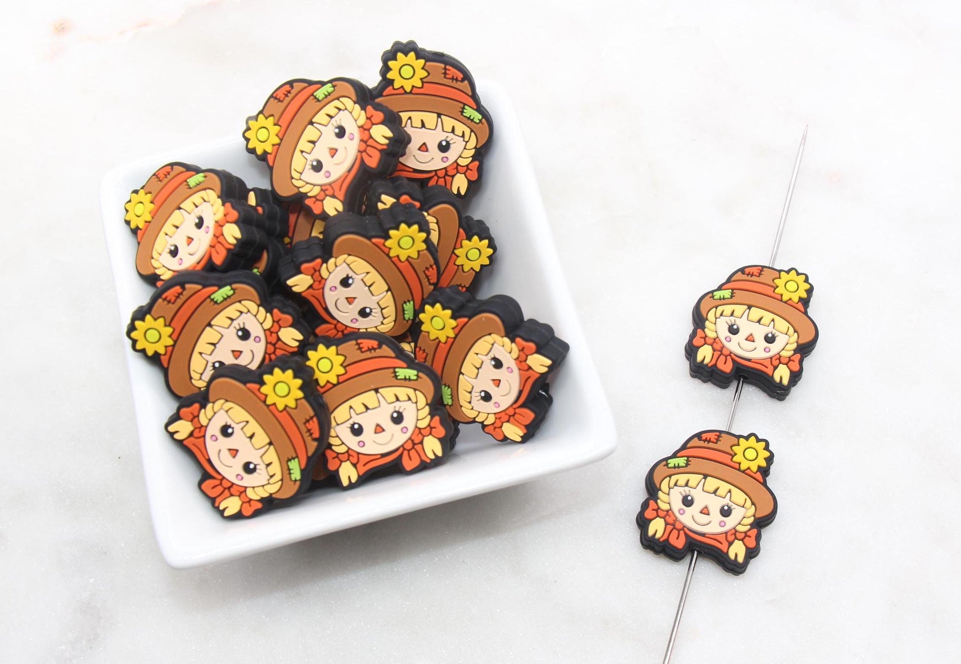 Scarecrow Girl Silicone Beads, Fall Focal Beads, Autumn Silicone Beads #620