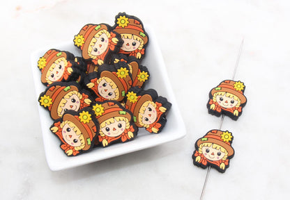 Scarecrow Girl Silicone Beads, Fall Focal Beads, Autumn Silicone Beads #620