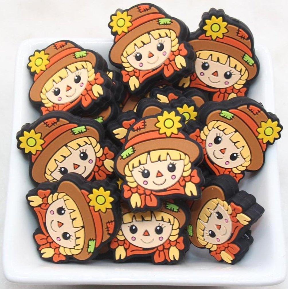 Scarecrow Girl Silicone Beads, Fall Focal Beads, Autumn Silicone Beads #620