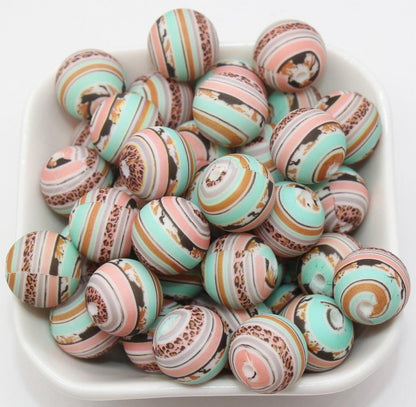 15mm Leopard Swirl Printed Beads, Leopard Silicone Beads, Round Bubblegum Beads, Beads for Pens, Beads for Bracelets #S91