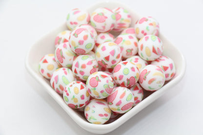 15mm Fruit Printed Beads, Strawberry Silicone Beads, Round Bubblegum Beads, Beads for Pens, Beads for Bracelets #S92