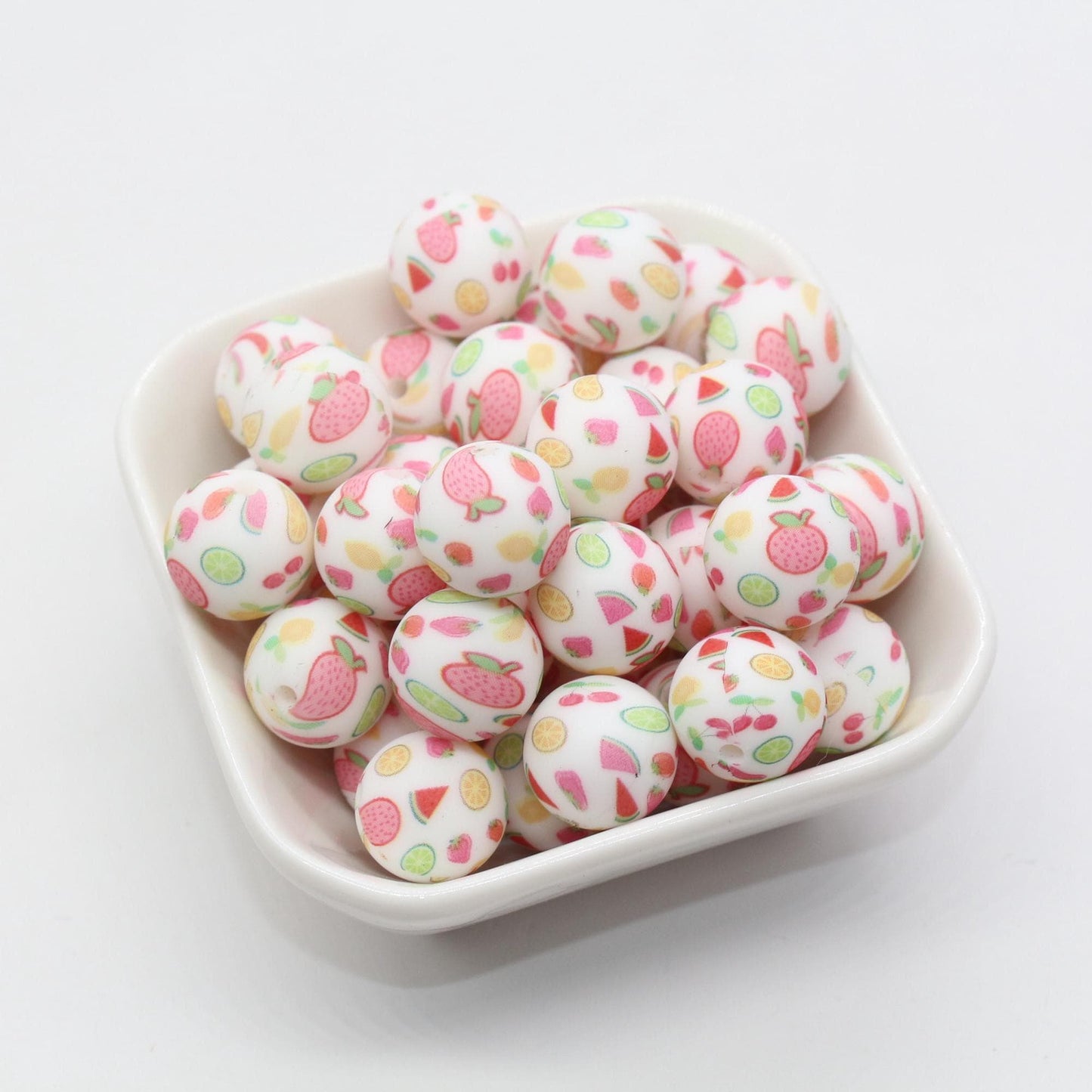 15mm Fruit Printed Beads, Strawberry Silicone Beads, Round Bubblegum Beads, Beads for Pens, Beads for Bracelets #S92