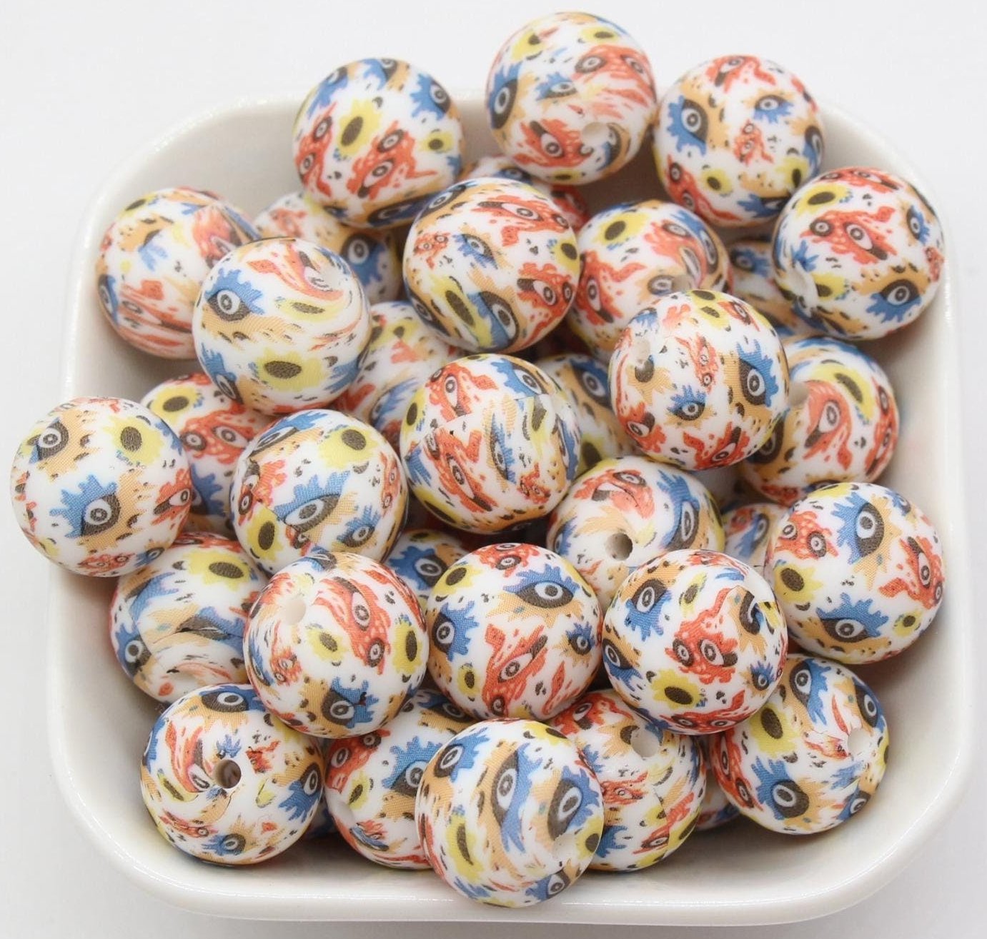 15mm Eye Printed Beads, Swirl Silicone Beads, Round Bubblegum Beads, Beads for Pens, Beads for Bracelets #S94