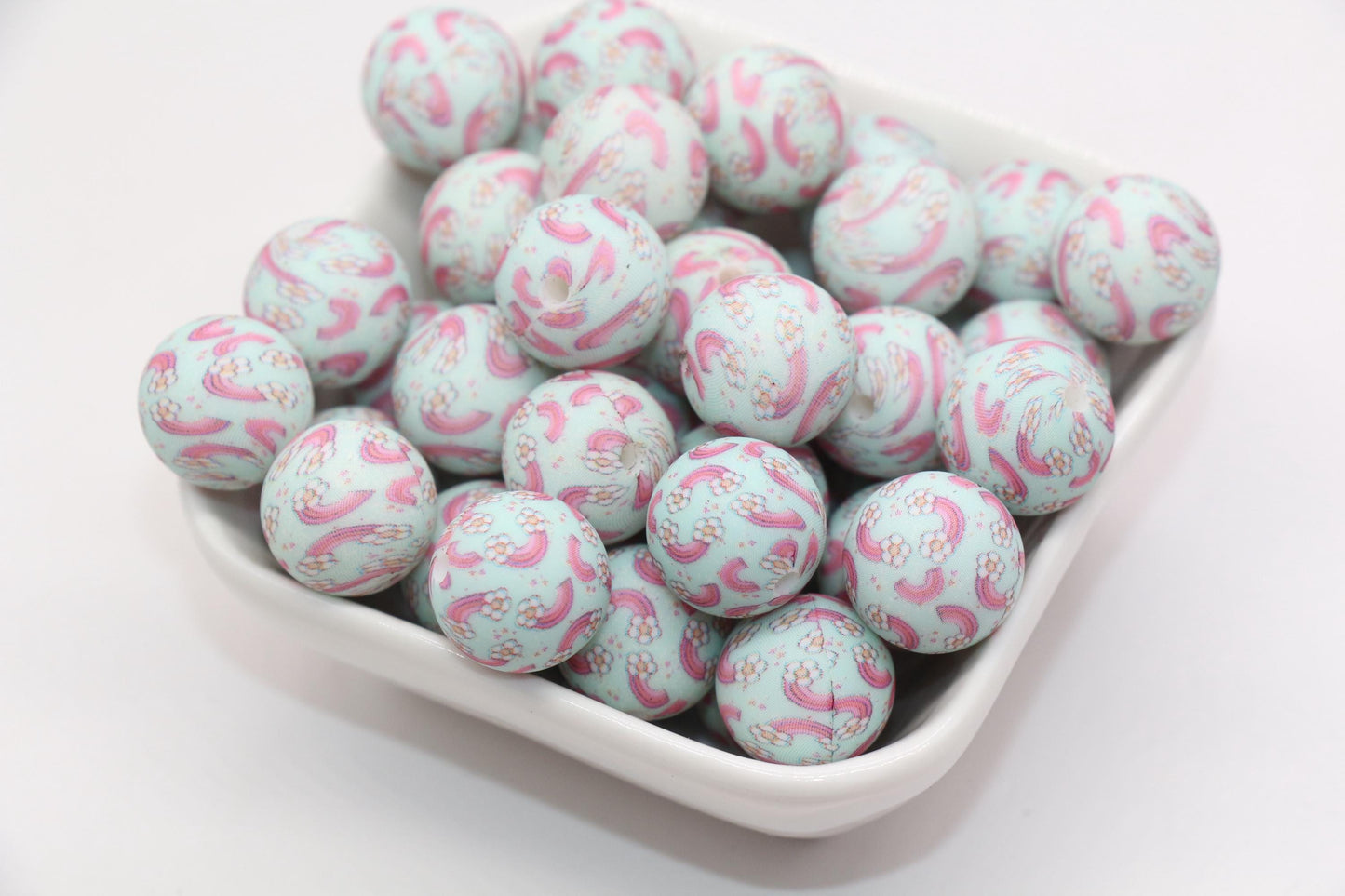 15mm Rainbow Printed Beads, Cupcake Printed Silicone Beads, Round Bubblegum Beads, Beads for Pens, Beads for Bracelets #S98