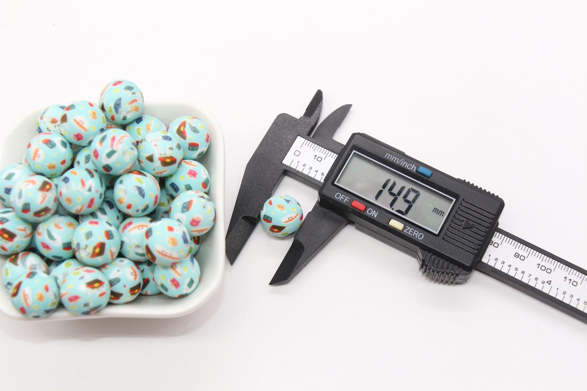 15mm Sushi Printed Beads, Food Printed Silicone Beads, Round Bubblegum Beads, Beads for Pens #S99
