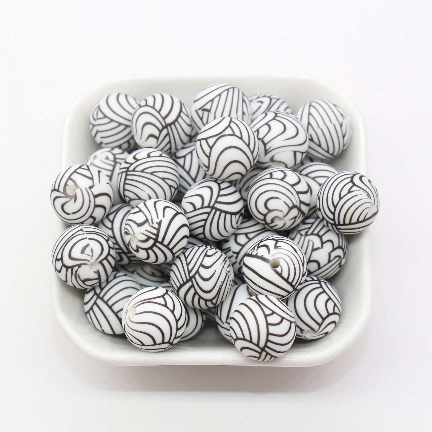 15mm Swirl Printed Beads, Black Swirl Silicone Beads, Round Bubblegum Beads, Beads for Pens