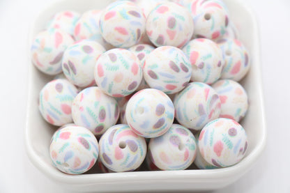 15mm Flower and Leaf Printed Beads, Floral Silicone Beads, Round Bubblegum Beads, Beads for Pens #S140