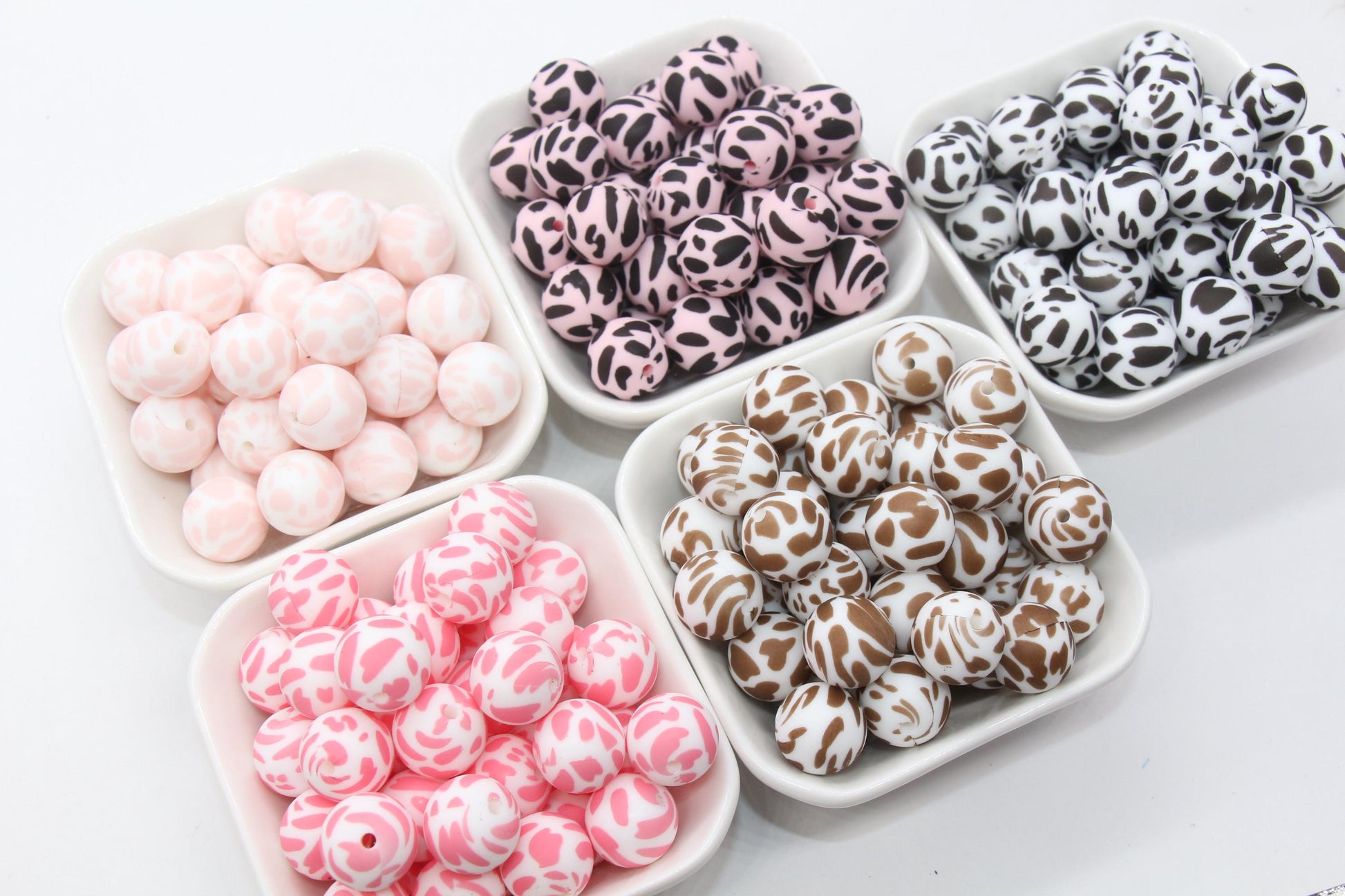 15mm Cow Printed Beads, Animal Silicone Beads, Round Bubblegum Beads, Beads for Pens, Beads for Bracelets