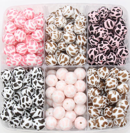 15mm Cow Printed Beads, Animal Silicone Beads, Round Bubblegum Beads, Beads for Pens, Beads for Bracelets