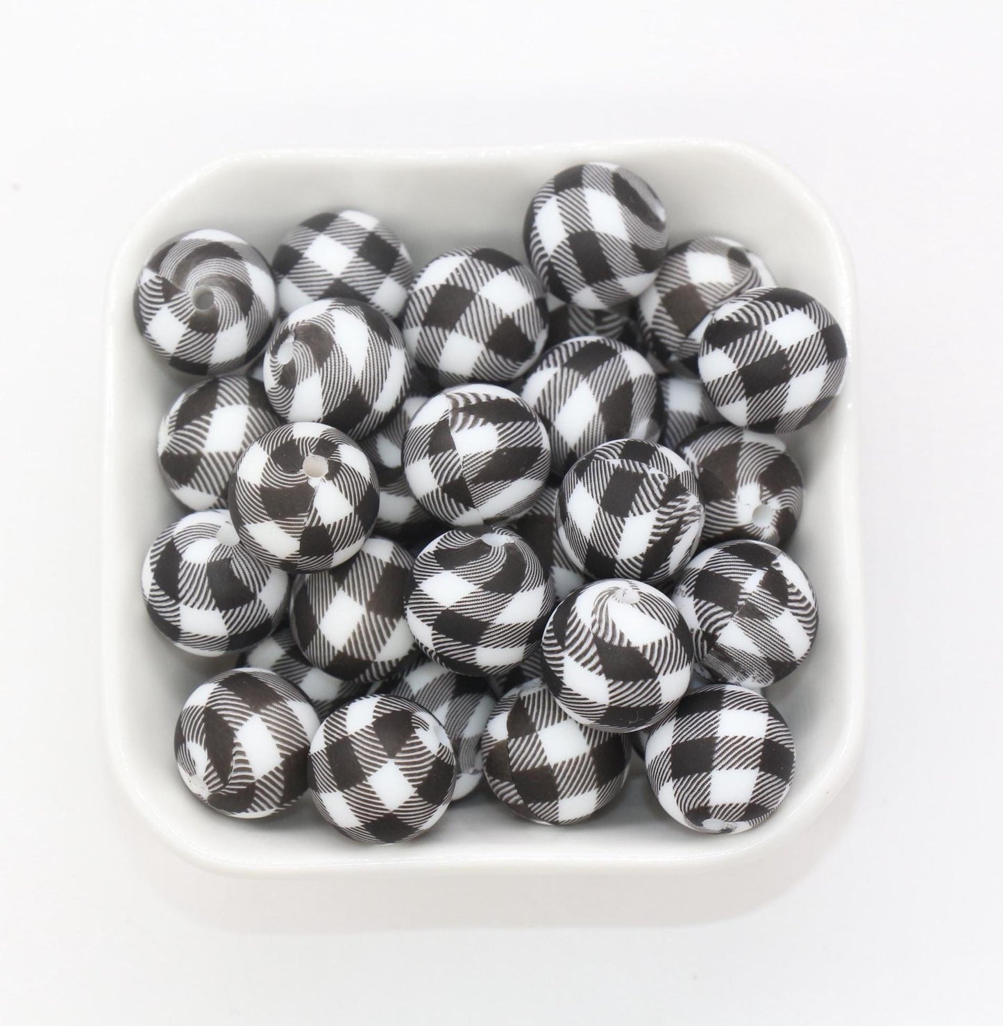 15mm Checkered Printed Beads, Animal Silicone Beads, Round Bubblegum Beads, Beads for Pens, Beads for Bracelets