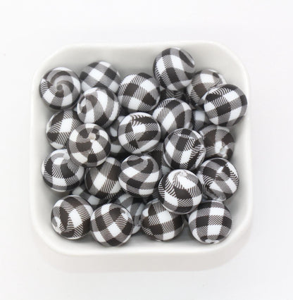 15mm Checkered Printed Beads, Animal Silicone Beads, Round Bubblegum Beads, Beads for Pens, Beads for Bracelets