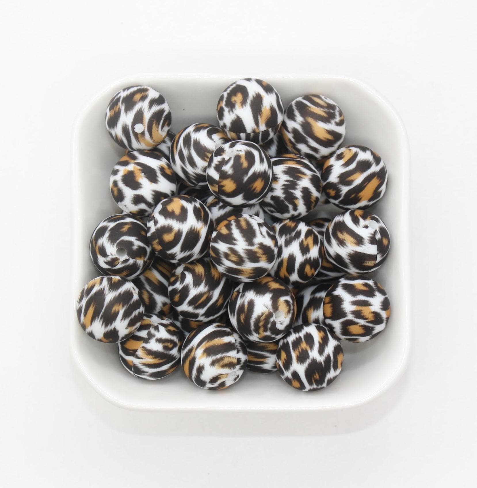 15mm Leopard Printed Beads, Animal Print Silicone Beads, Round Bubblegum Beads, Beads for Pens, Beads for Bracelets