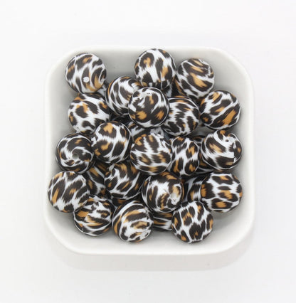 15mm Leopard Printed Beads, Animal Print Silicone Beads, Round Bubblegum Beads, Beads for Pens, Beads for Bracelets