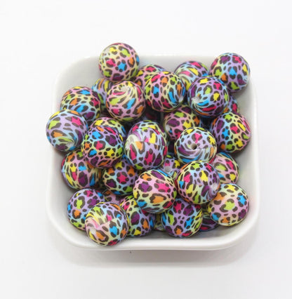15mm Leopard Printed Beads, Animal Print Silicone Beads, Round Bubblegum Beads, Beads for Pens, Beads for Bracelets