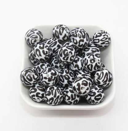 15mm Leopard Printed Beads, Animal Print Silicone Beads, Round Bubblegum Beads, Beads for Pens, Beads for Bracelets