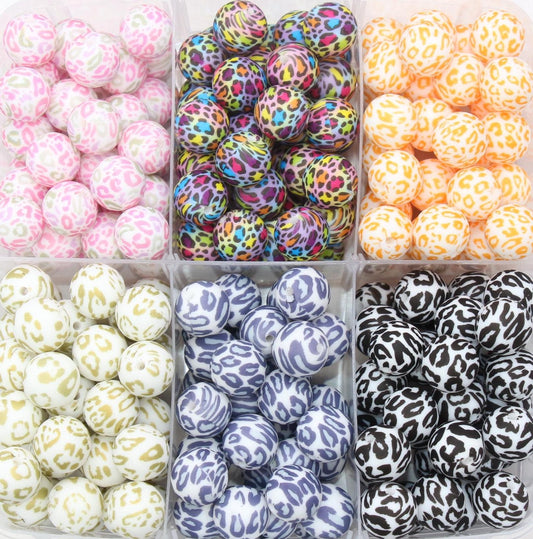 15mm Leopard Printed Beads, Animal Print Silicone Beads, Round Bubblegum Beads, Beads for Pens, Beads for Bracelets