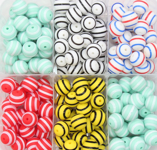 15mm Stripe Printed Beads, Striped Print Silicone Beads, Round Bubblegum Beads, Beads for Pens, Beads for Bracelets