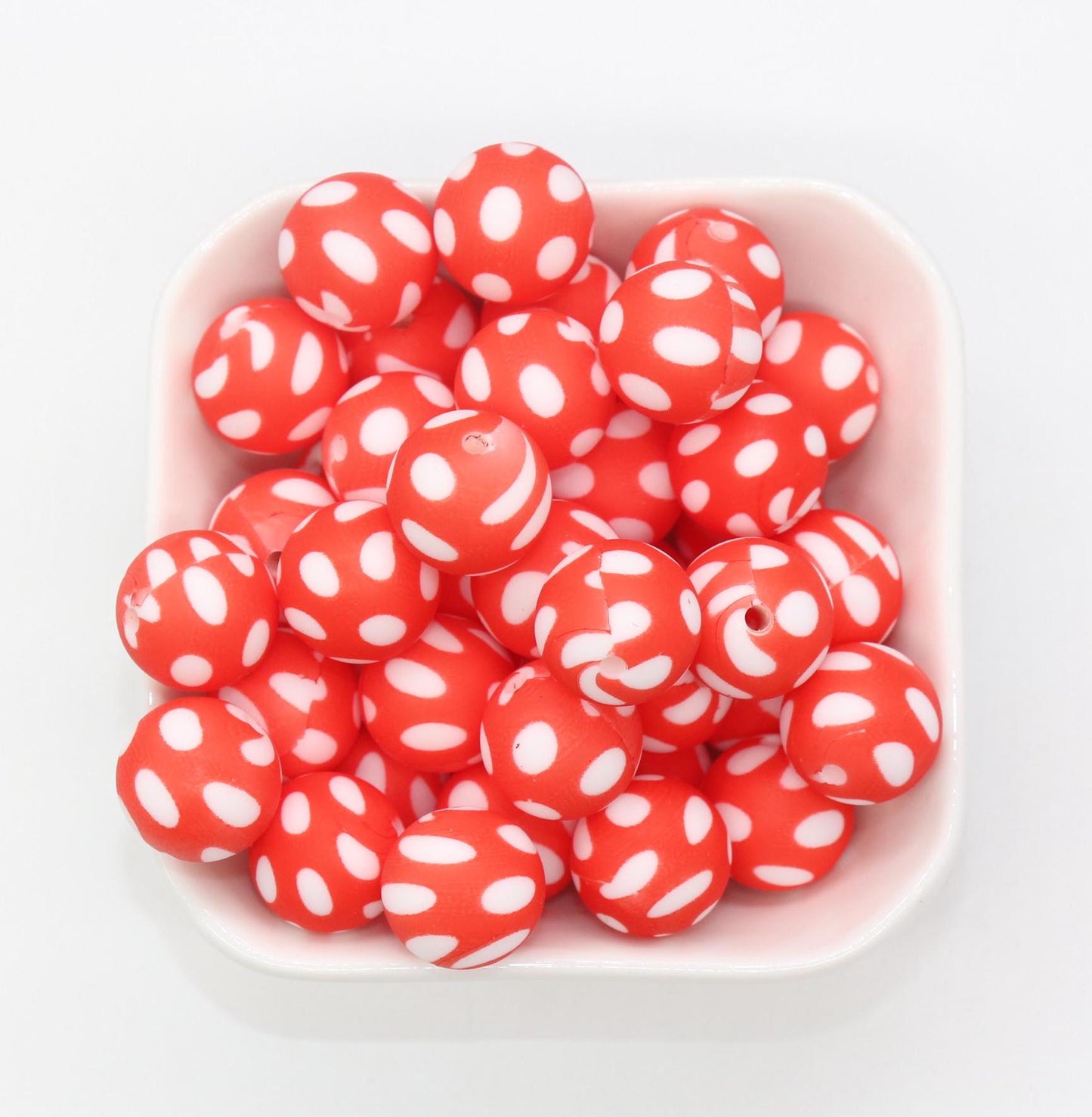 15mm Polka Dots Printed Beads, Dots Print Silicone Beads, Round Bubblegum Beads, Beads for Pens, Beads for Bracelets