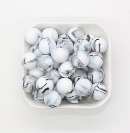 15mm Marble Printed Beads, Marble Silicone Beads, Round Bubblegum Beads, Beads for Pens, Beads for Bracelets