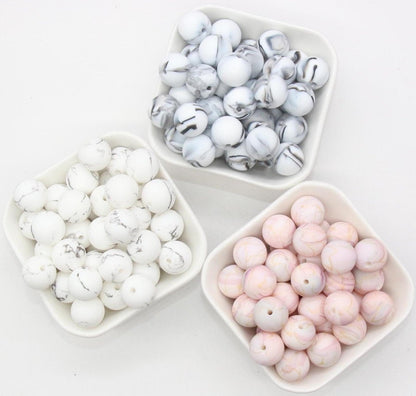 15mm Marble Printed Beads, Marble Silicone Beads, Round Bubblegum Beads, Beads for Pens, Beads for Bracelets