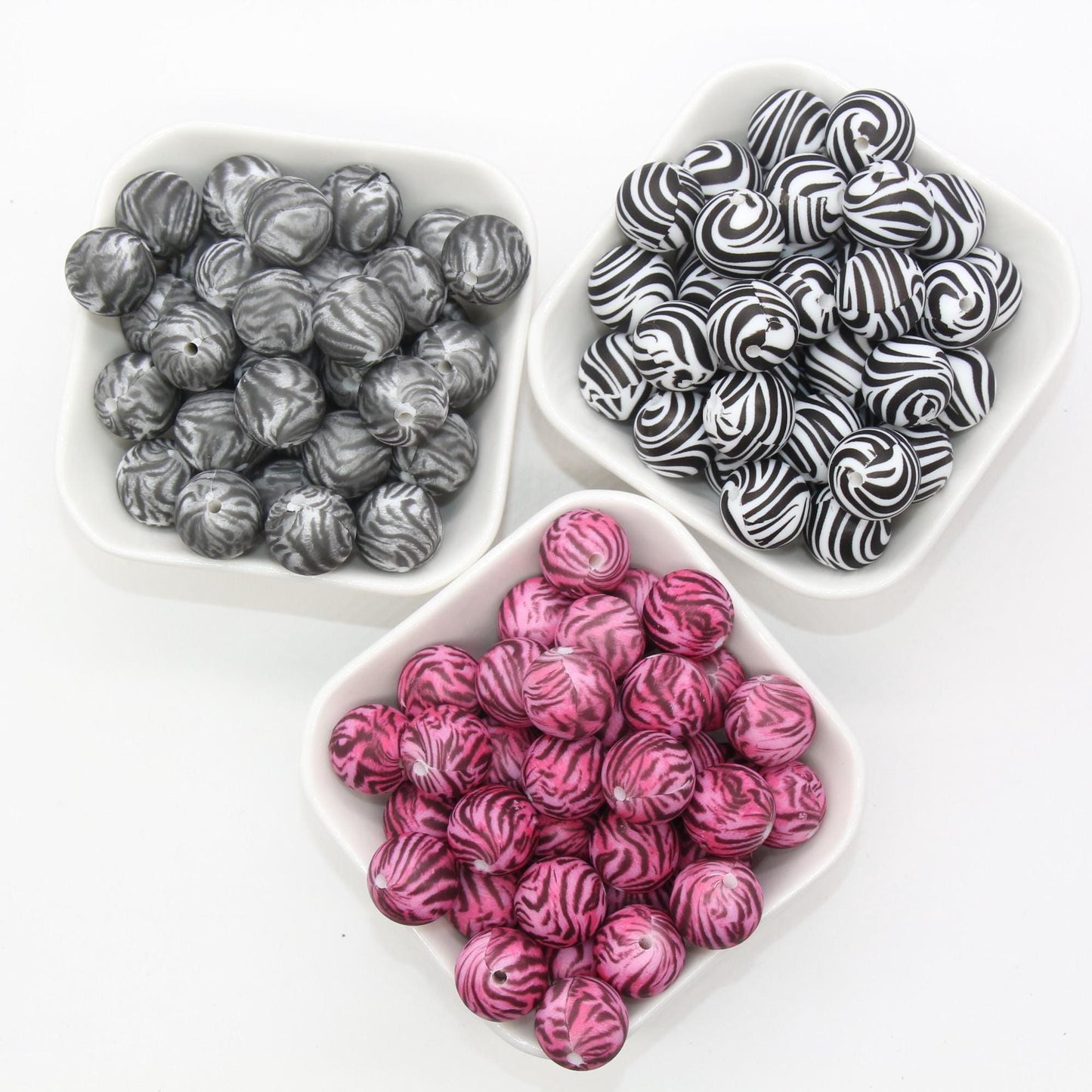 15mm Zebra Printed Beads, Animal Print Silicone Beads, Round Bubblegum Beads, Beads for Pens, Beads for Bracelets