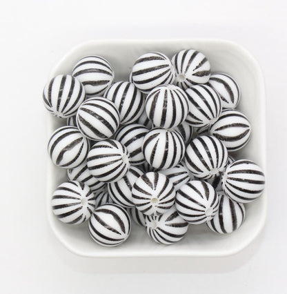 15mm Stripe Printed Beads, Striped Print Silicone Beads, Round Bubblegum Beads, Beads for Pens, Beads for Bracelets