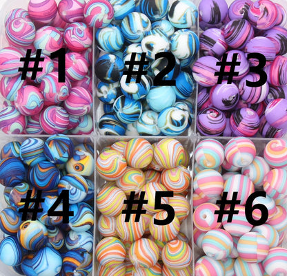 15mm Stripe Printed Beads, Striped Print Silicone Beads, Round Bubblegum Beads, Beads for Pens, Beads for Bracelets