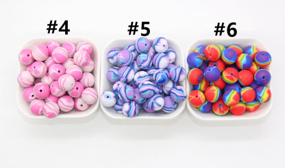 15mm Stripe Printed Beads, Blending Stripes Print Silicone Beads, Round Bubblegum Beads, Beads for Pens, Beads for Bracelets