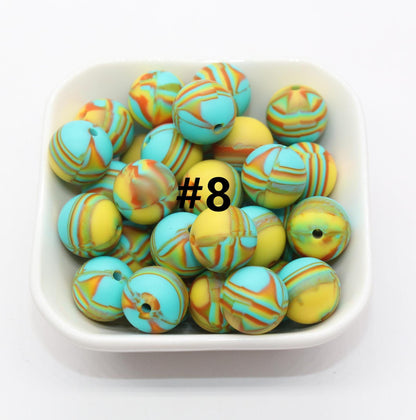 15mm Stripe Printed Beads, Blending Stripes Print Silicone Beads, Round Bubblegum Beads, Beads for Pens, Beads for Bracelets