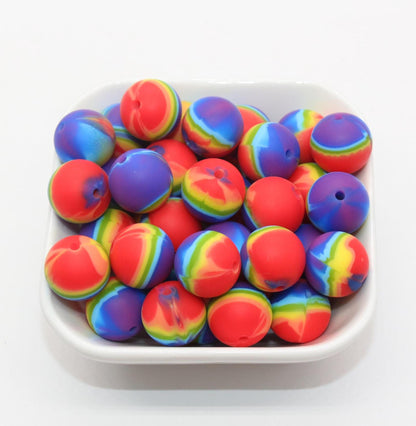 15mm Stripe Printed Beads, Blending Stripes Print Silicone Beads, Round Bubblegum Beads, Beads for Pens, Beads for Bracelets