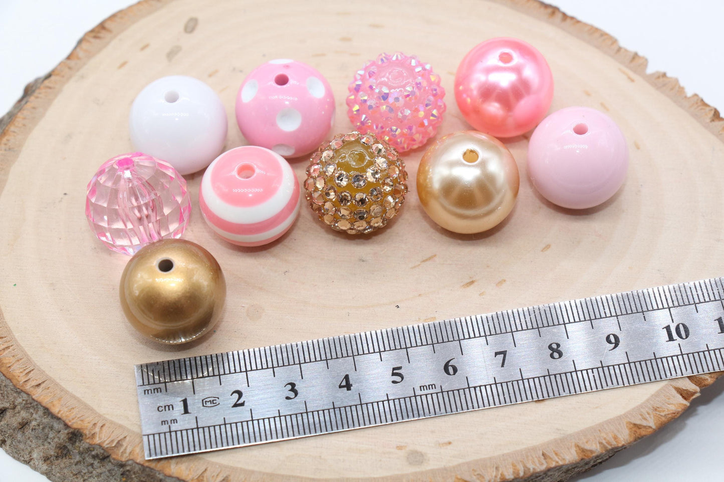 20mm Bubblegum Beads, Pink and Gold Beads Mix, Chunky Beads, Jewelry Making Beads