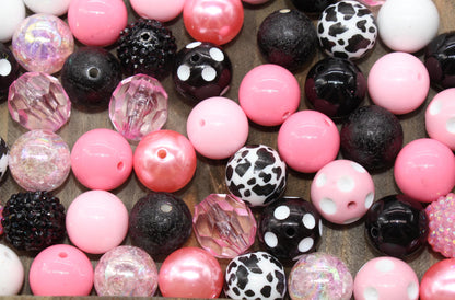 20mm Bubblegum Beads, Pink and Black Beads Mix, Chunky Beads, Jewelry Making Beads