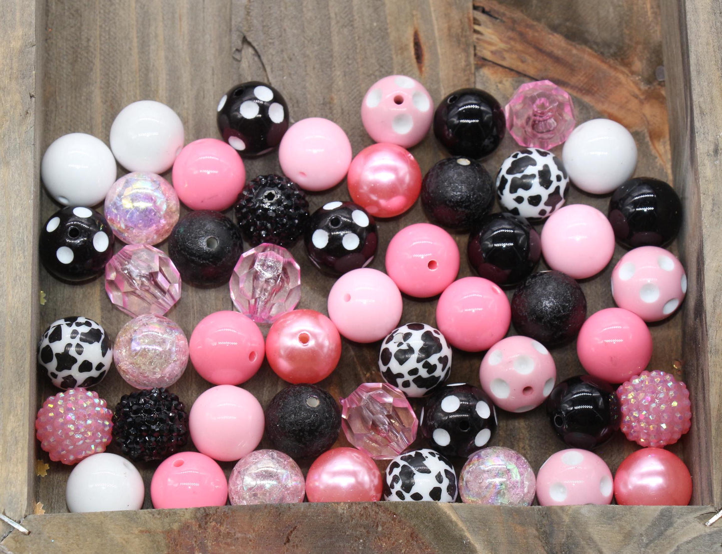 20mm Bubblegum Beads, Pink and Black Beads Mix, Chunky Beads, Jewelry Making Beads