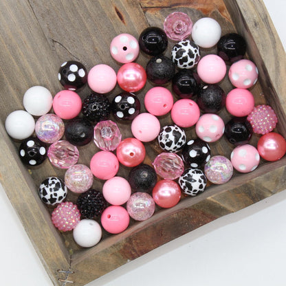 20mm Bubblegum Beads, Pink and Black Beads Mix, Chunky Beads, Jewelry Making Beads