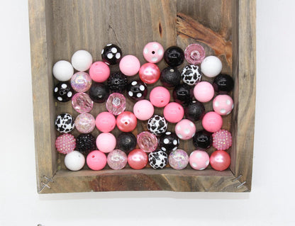 20mm Bubblegum Beads, Pink and Black Beads Mix, Chunky Beads, Jewelry Making Beads