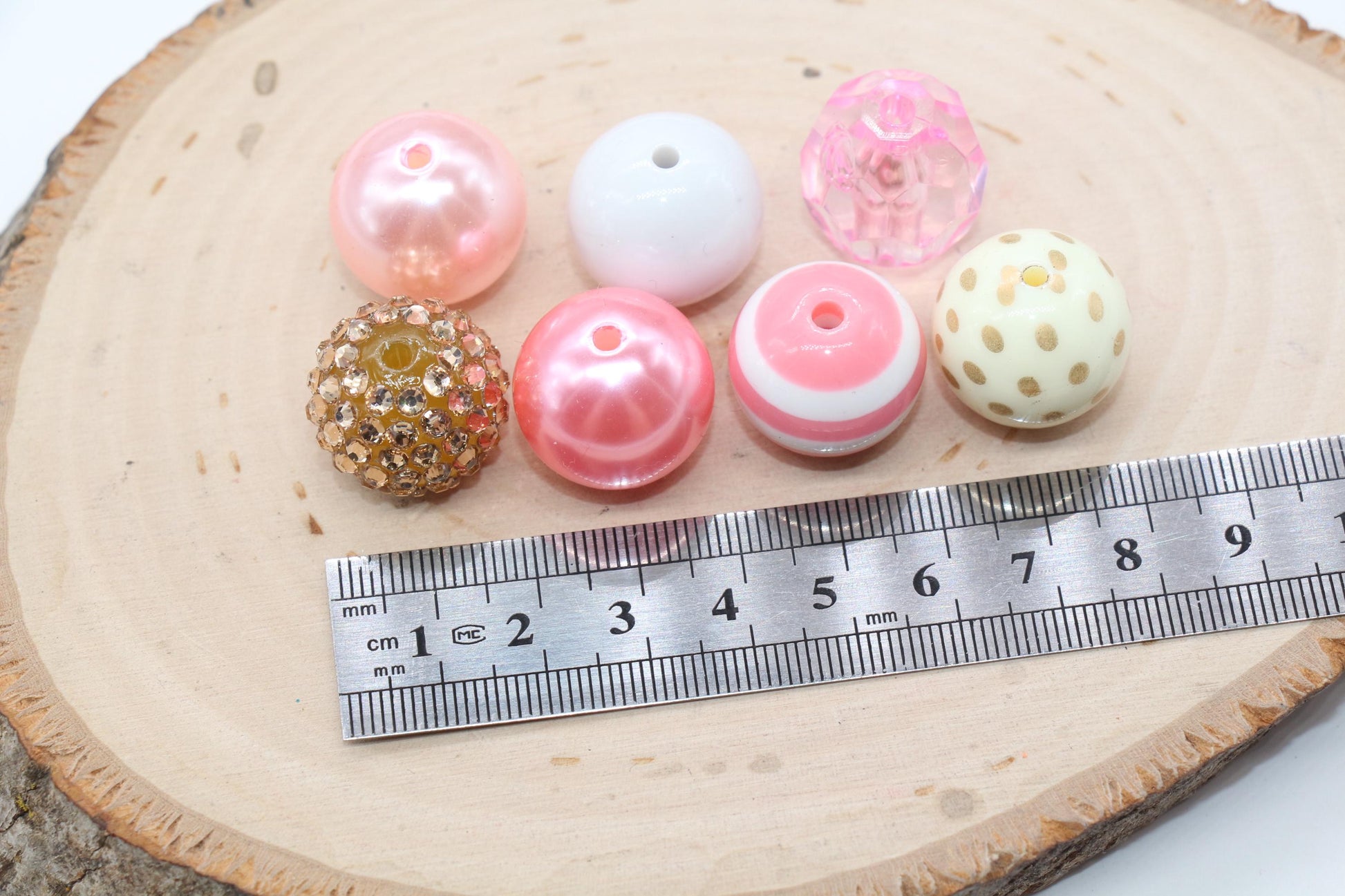 20mm Bubblegum Beads, Pink, Silver, and Gold Beads Mix, Chunky Beads, Jewelry Making Beads