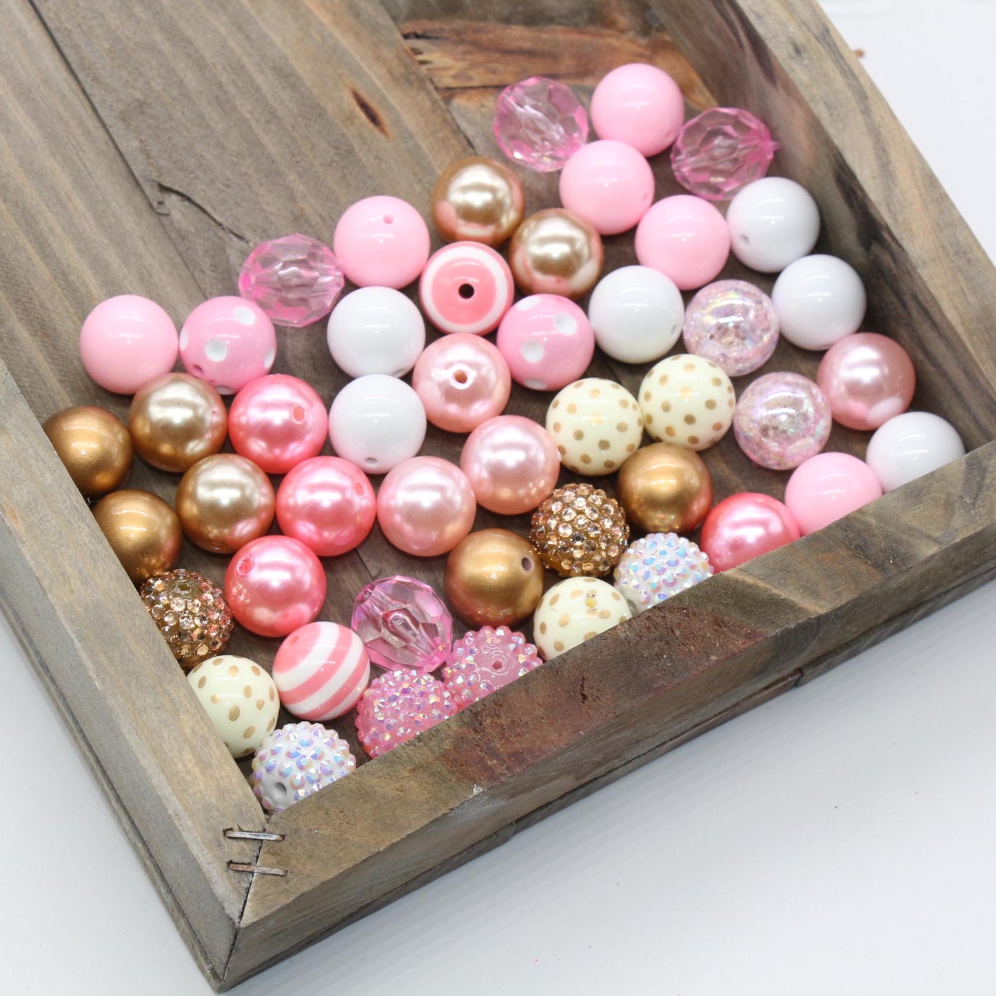 20mm Bubblegum Beads, Pink, Silver, and Gold Beads Mix, Chunky Beads, Jewelry Making Beads