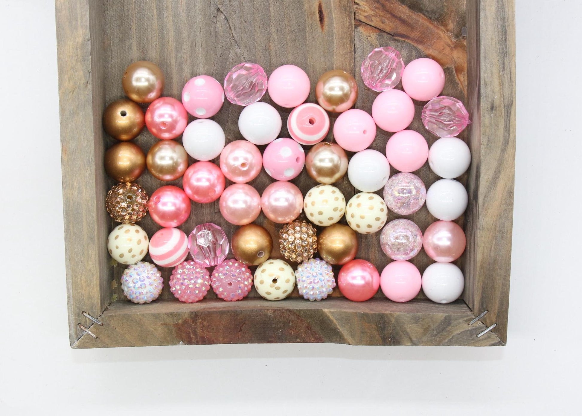 20mm Bubblegum Beads, Pink, Silver, and Gold Beads Mix, Chunky Beads, Jewelry Making Beads