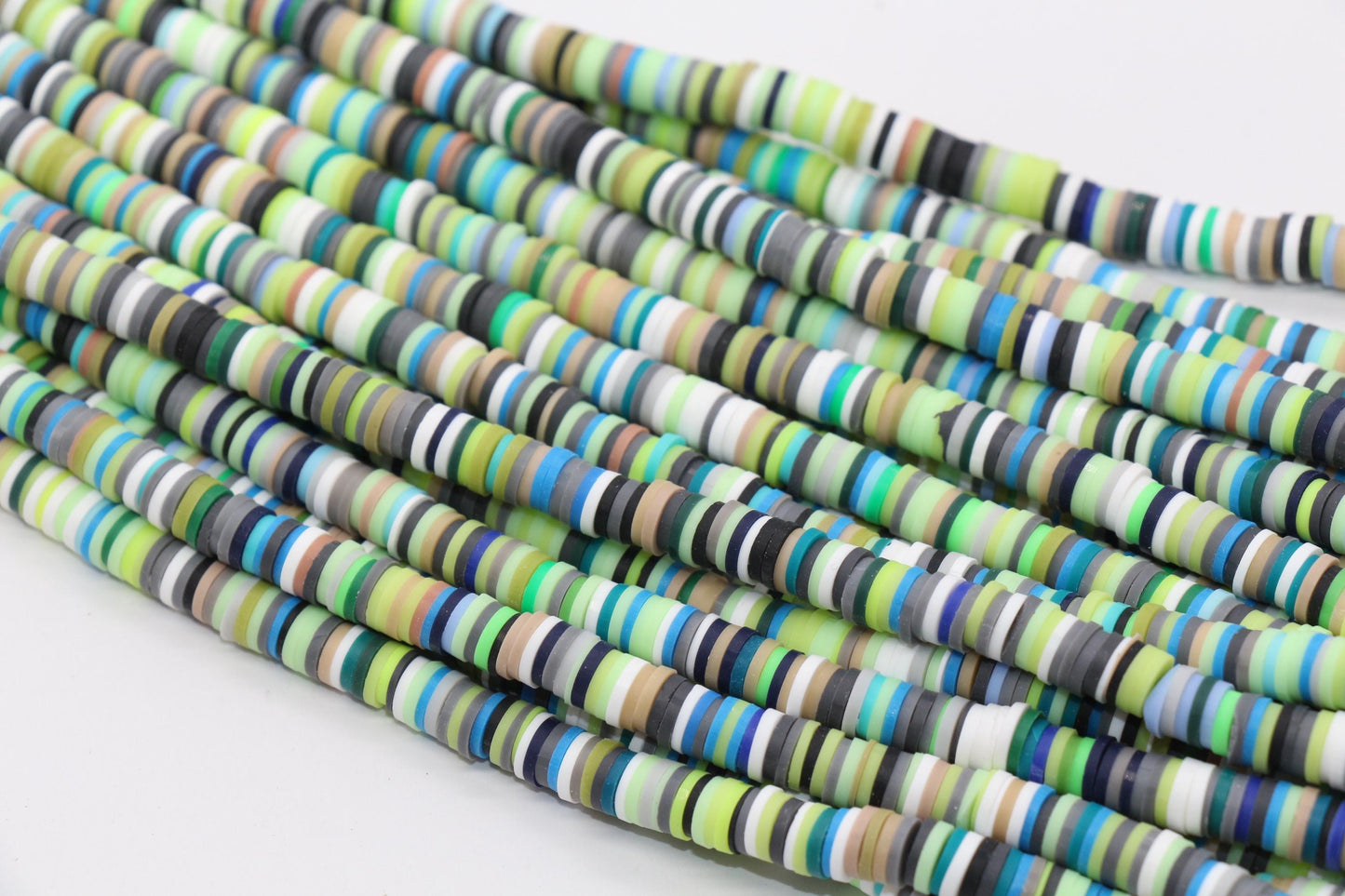 6mm Mix Heishi Beads, Green Mix Polymer Clay Disc Beads, African Disc Beads, Wholesale Vinyl Heishi, Full Strand #83