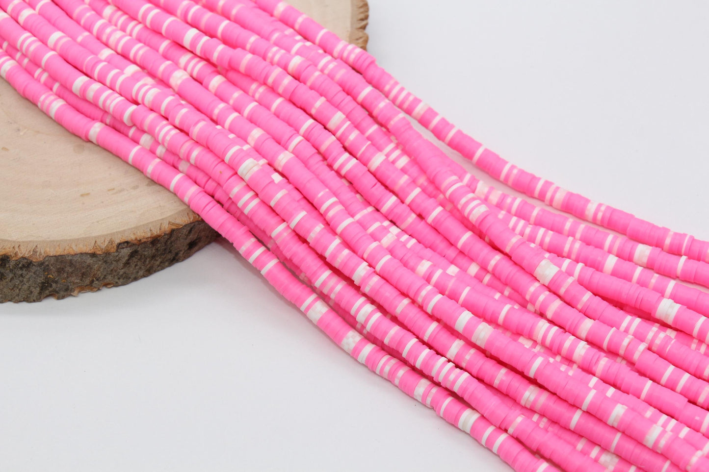 6mm Mix Heishi Beads, Pink and White Speckled Mix Polymer Clay Disc Beads, African Disc Beads, Wholesale Vinyl Heishi, Full Strand #367